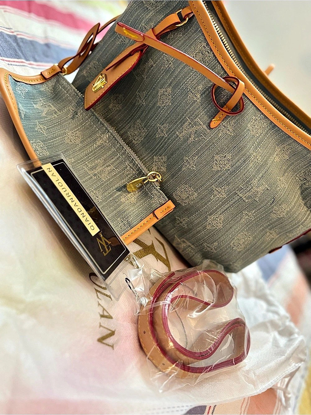 Elegant Vintage-Inspired Monogram Tote Bag with Matching Shoulder Strap